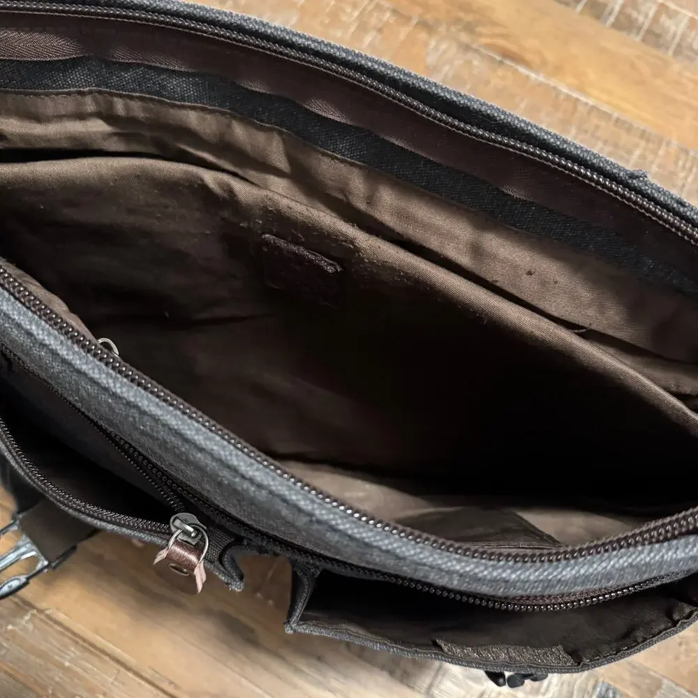 RAVUO Charcoal Canvas Messenger Bag Leather Accents Vintage Workbag Skatestyle